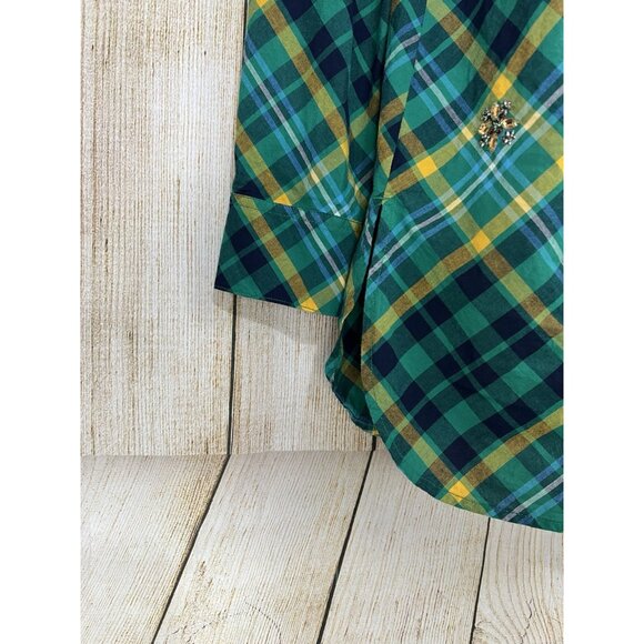 Women Western Plaid Rhinestone Top Bejeweled Button Front Sz S‎ Green Preppy - Picture 4 of 8